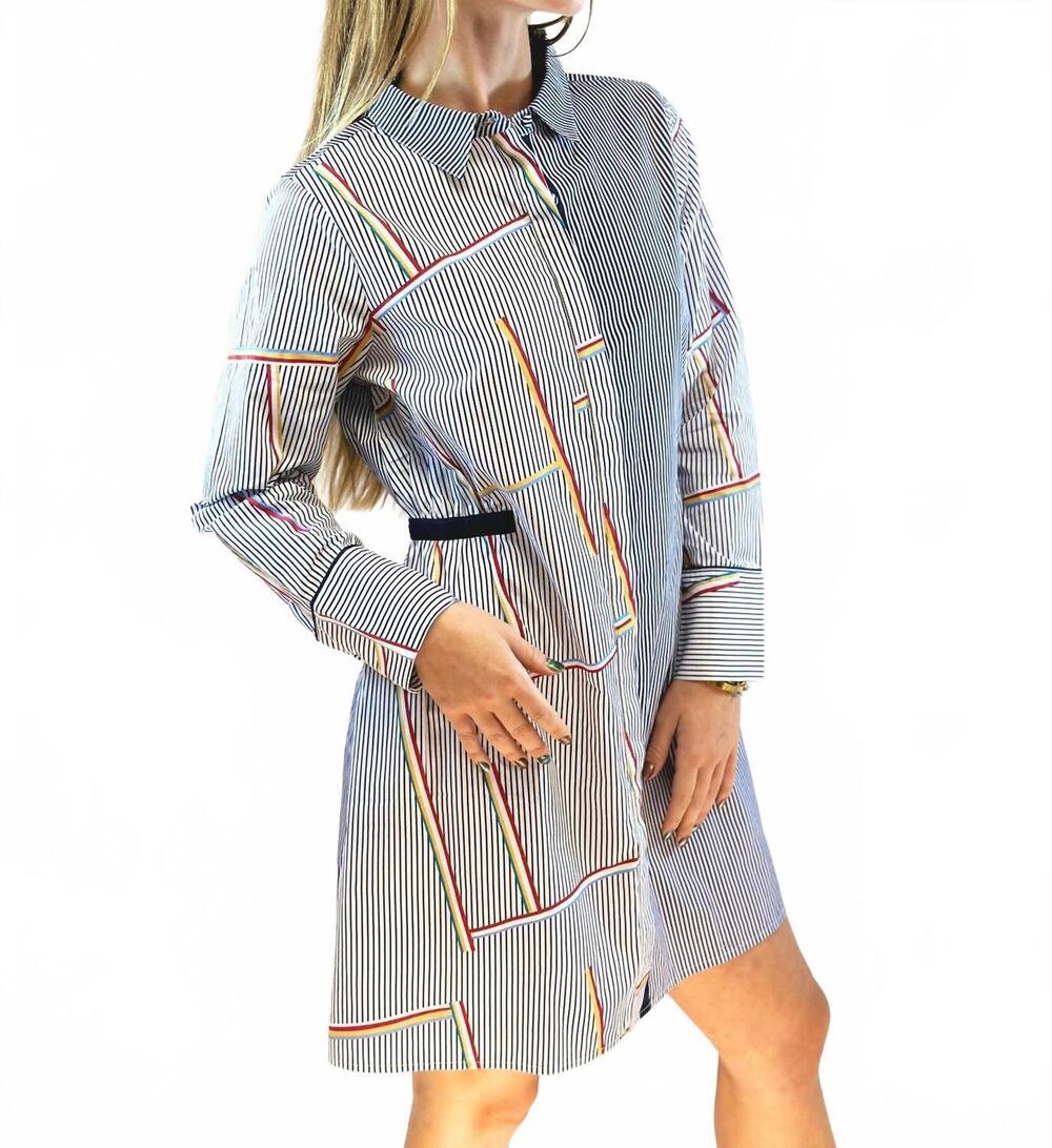 NEW FARYLINA retro striped dress in blue multi